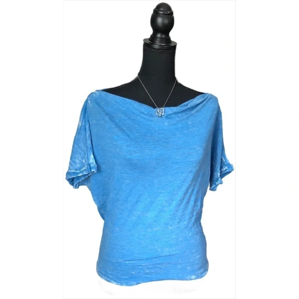 FREE PEOPLE Women’s Blue Dusk Off Shoulder Lightweight See-through Shirt Size XS